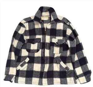 Vintage 90s Melton Outer Wear Wool Zip Jacket Plaid Checkered Sz L